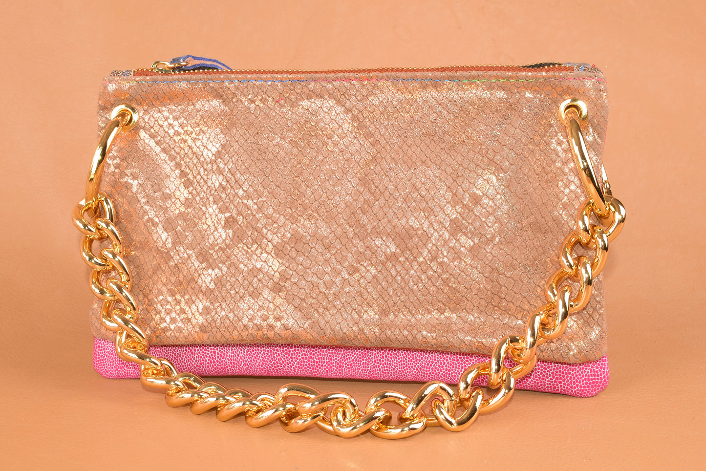 Pixel Tris - Pochette multiscomparto in pelle patchwork
