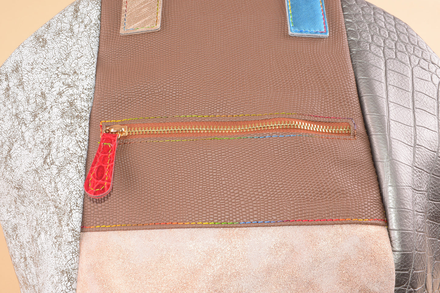 Cobalto- Maxi Shopper in pelle patchwork