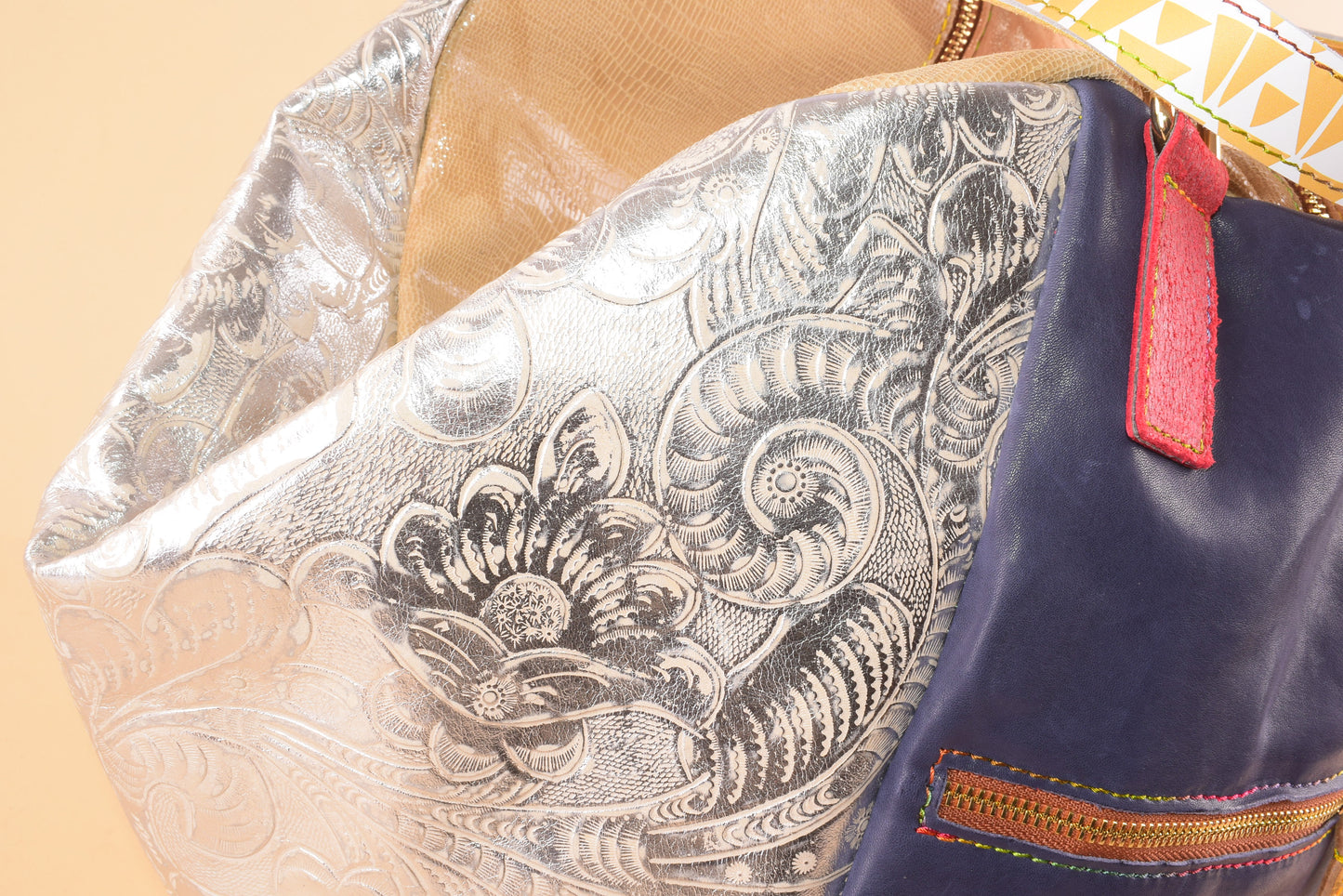 Cobalto- Maxi Shopper in pelle patchwork